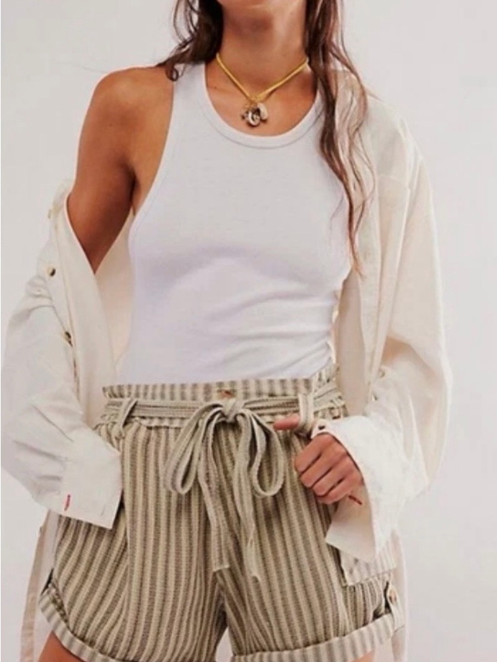 Free People One Harriet Striped Shorts Black and Cream